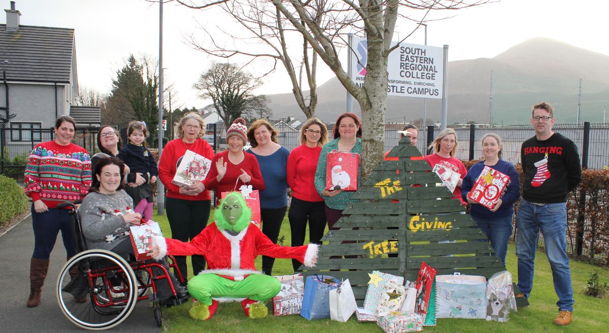 Students with gift donations for the local community.